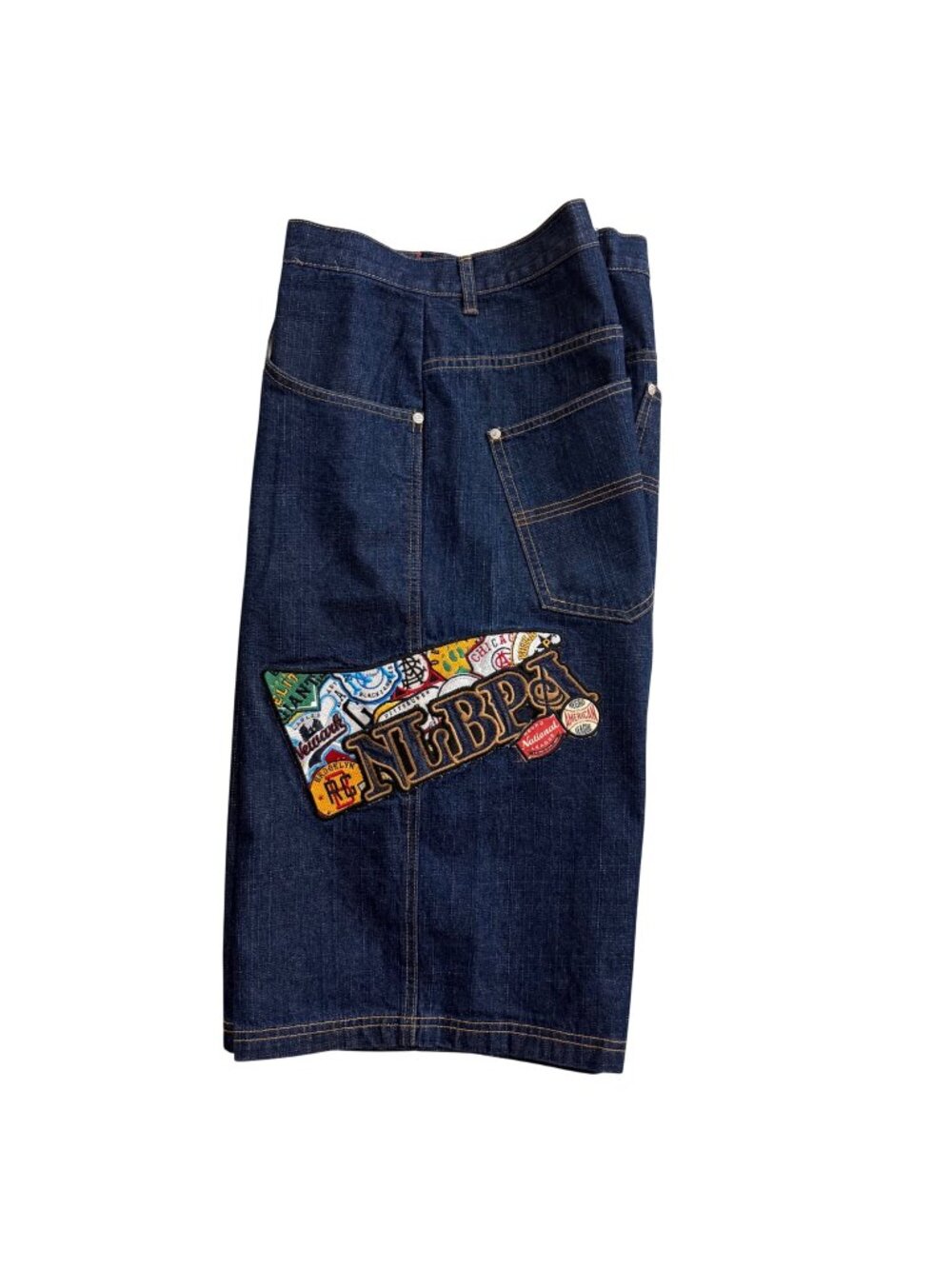 NLBPA Negro League Navy Blue Denim Embroidered baggy Shorts Men's SIZE 36